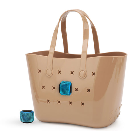 ToteTunes waterproof Bluetooth speaker product listing photo — Aqua Rhinestone colorway