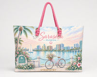 Sarasota Florida Watercolor Canvas Beach Tote | Custom Destination Tote by Strapistry